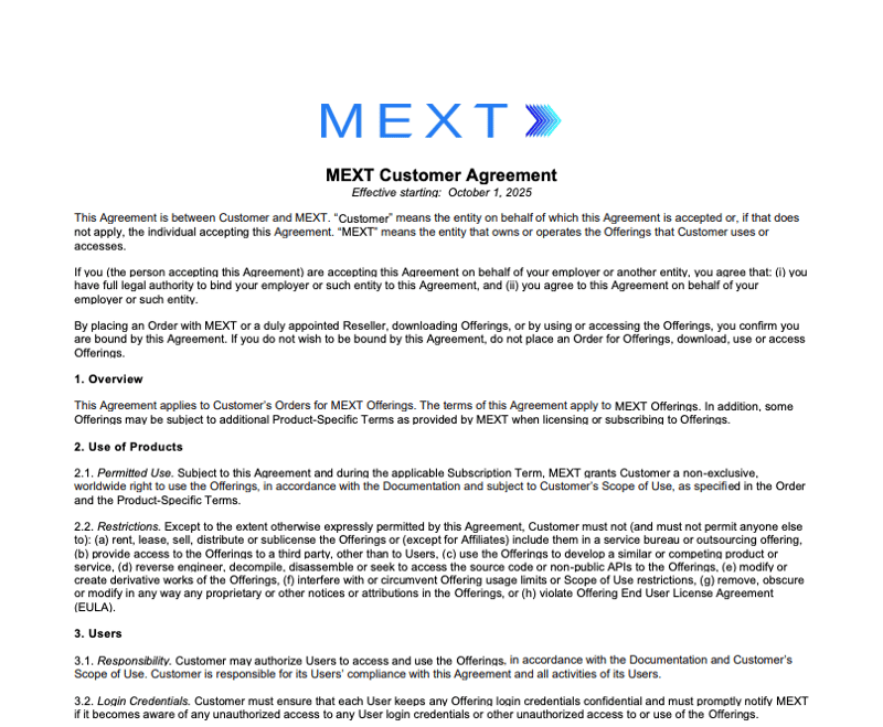 MEXT Customer Agreement Preview
